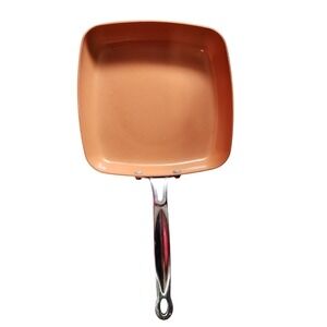 BulbHead Red Copper 9.5 Inch Square Non-Stick Frying Pan Skillet Red